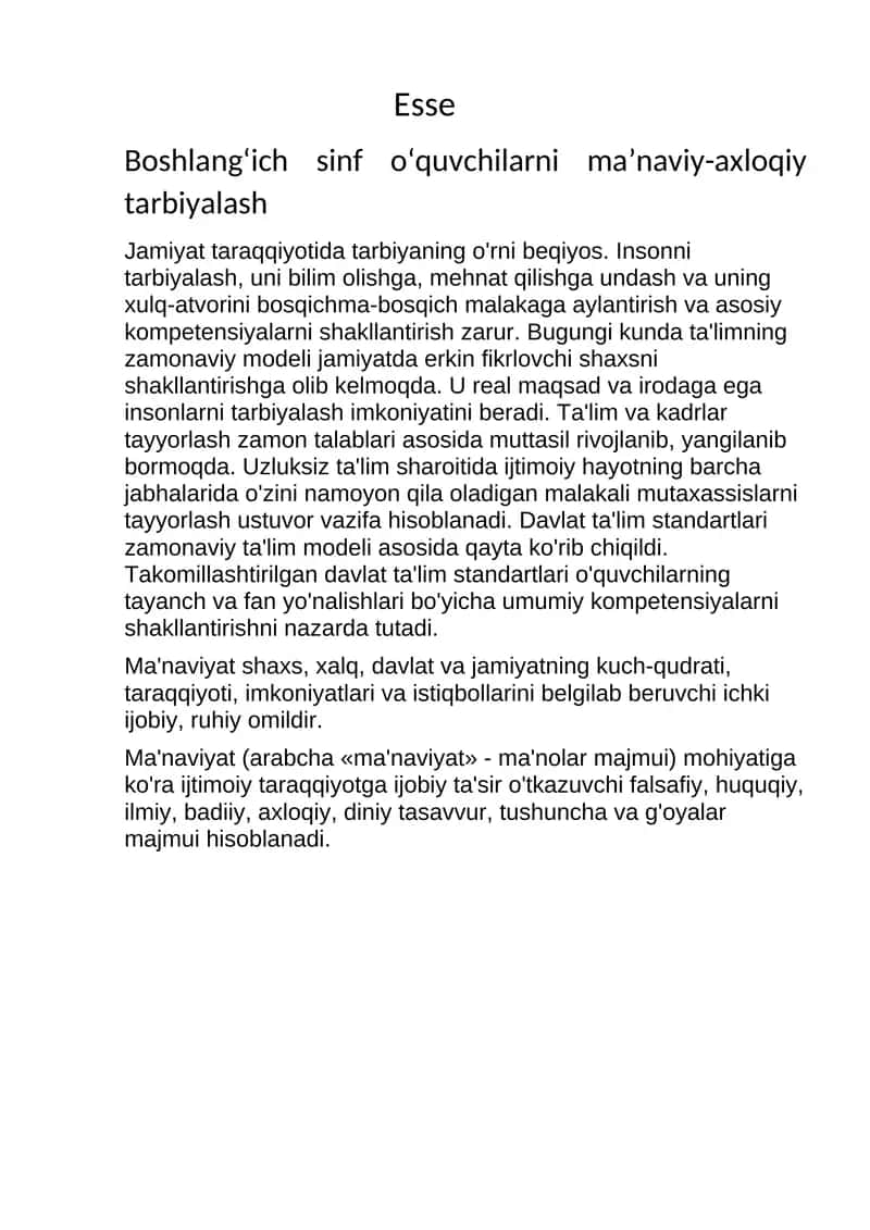 boshlangʻich sinflarda manaviy maʼrifiy oʻquv tizimi