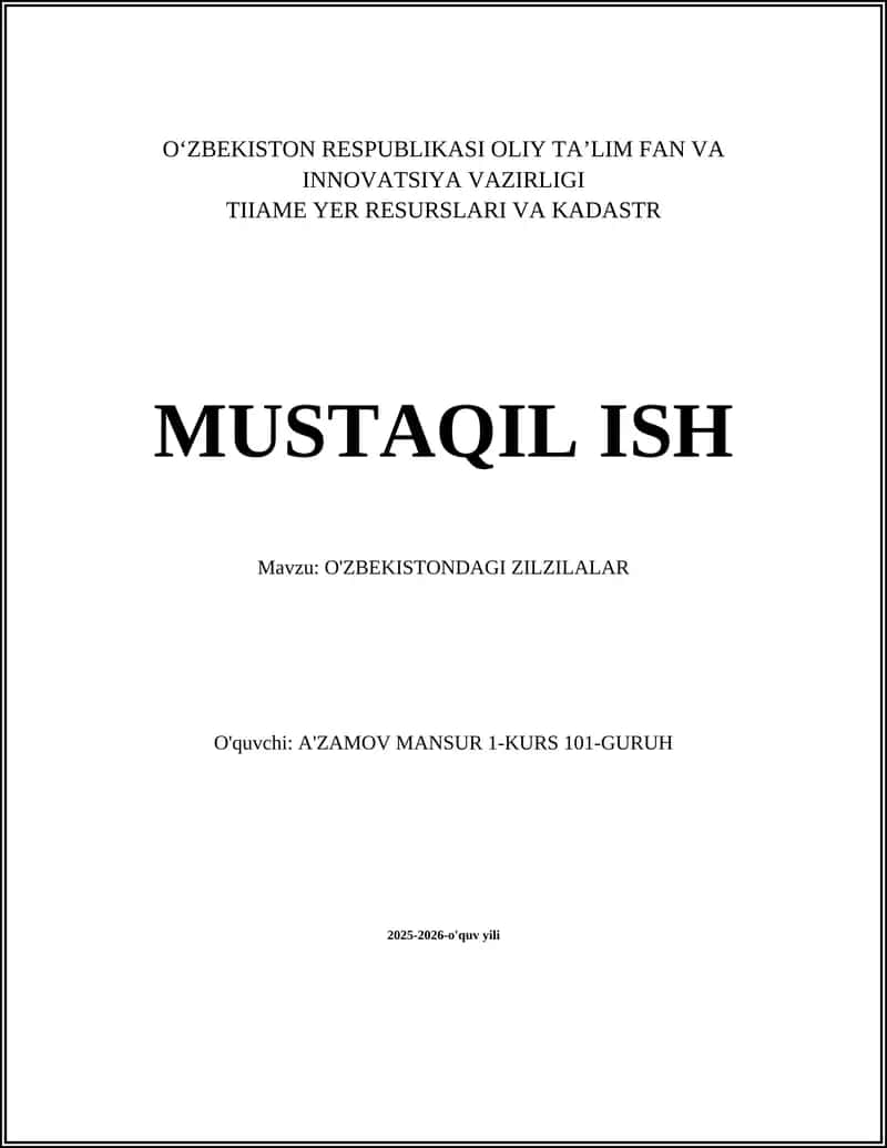 O'ZBEKISTONDAGI ZILZILALAR