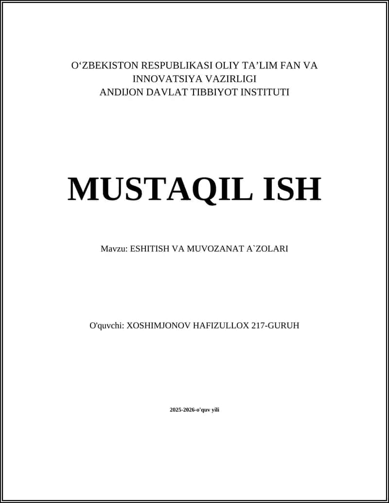 ESHITISH VA MUVOZANAT A`ZOLARI