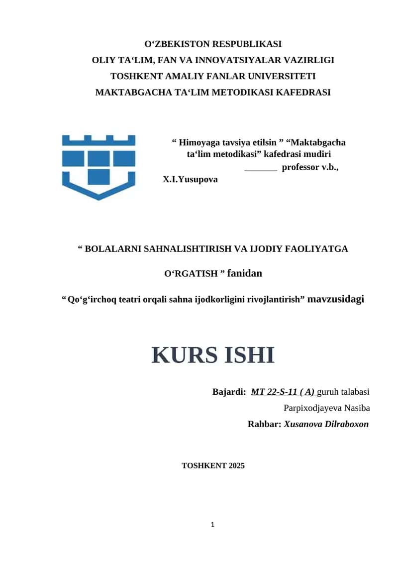 Qoʻgʻirchoq teatri orqali sahna ijodkorligini rivojlantirish.
