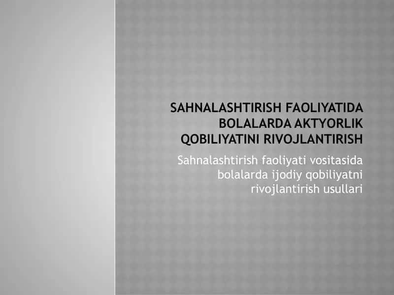 Sahnalashtirish Faoliyati: Bolalarda Rol Oyinini Mustahkamlash