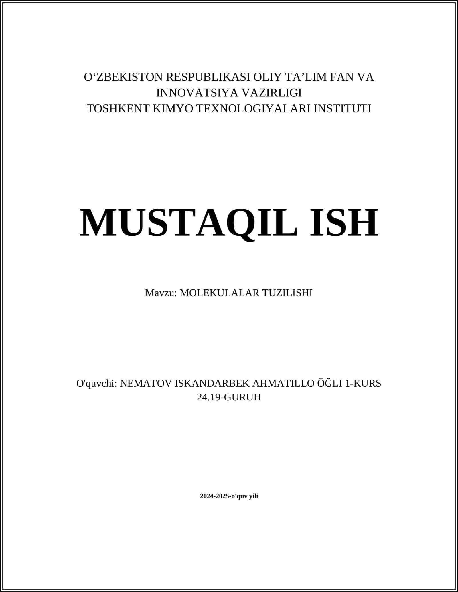 MOLEKULALAR TUZILISHI