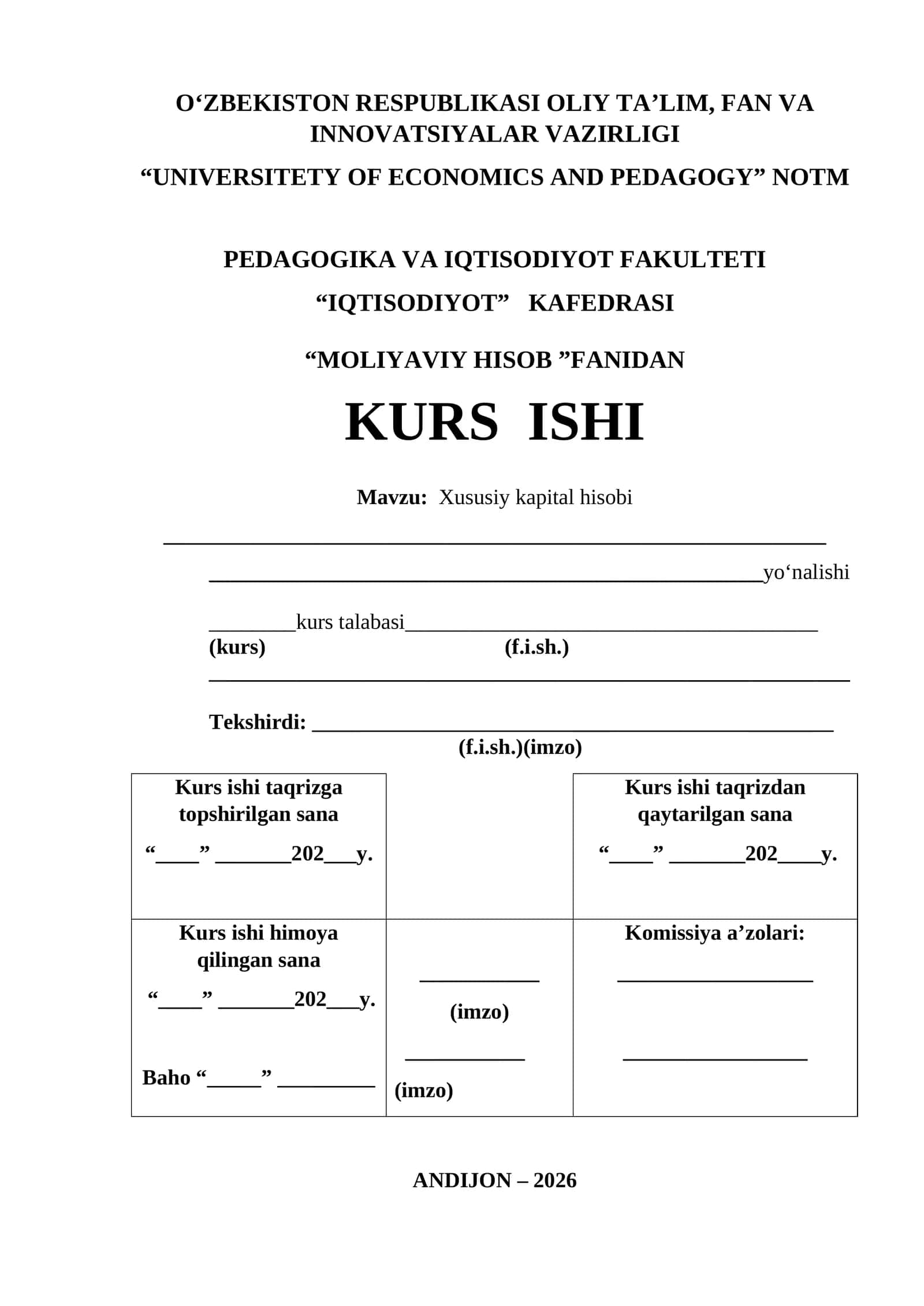 Xususiy kapital hisobi