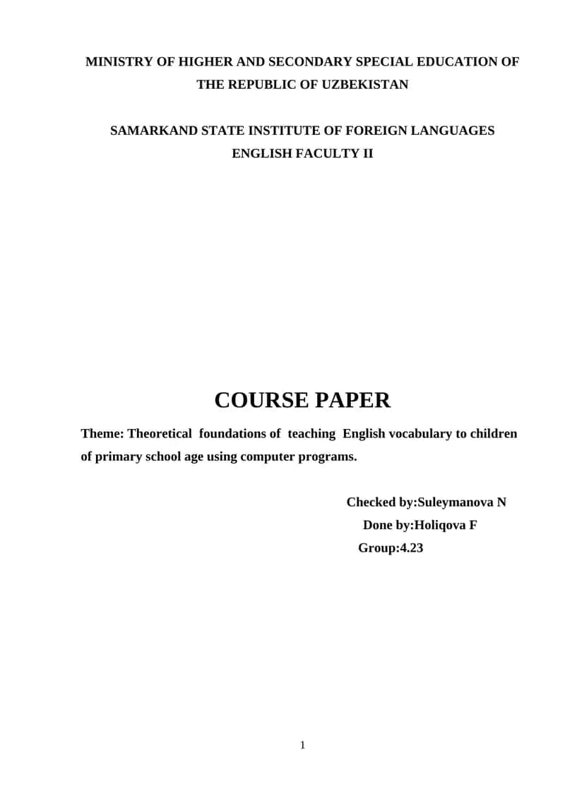 Course Paper on Teaching English Vocabulary to Children