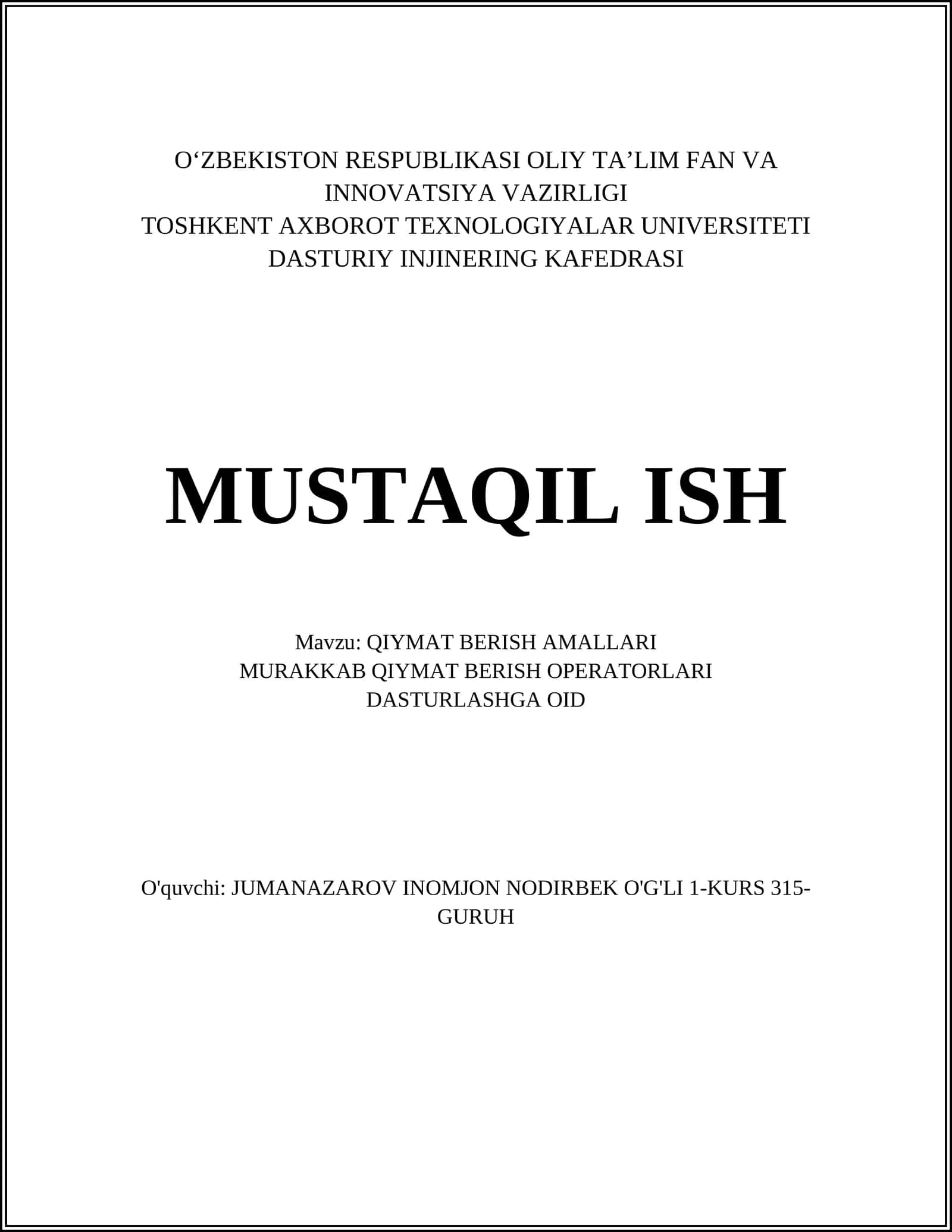 QIYMAT BERISH AMALLARI