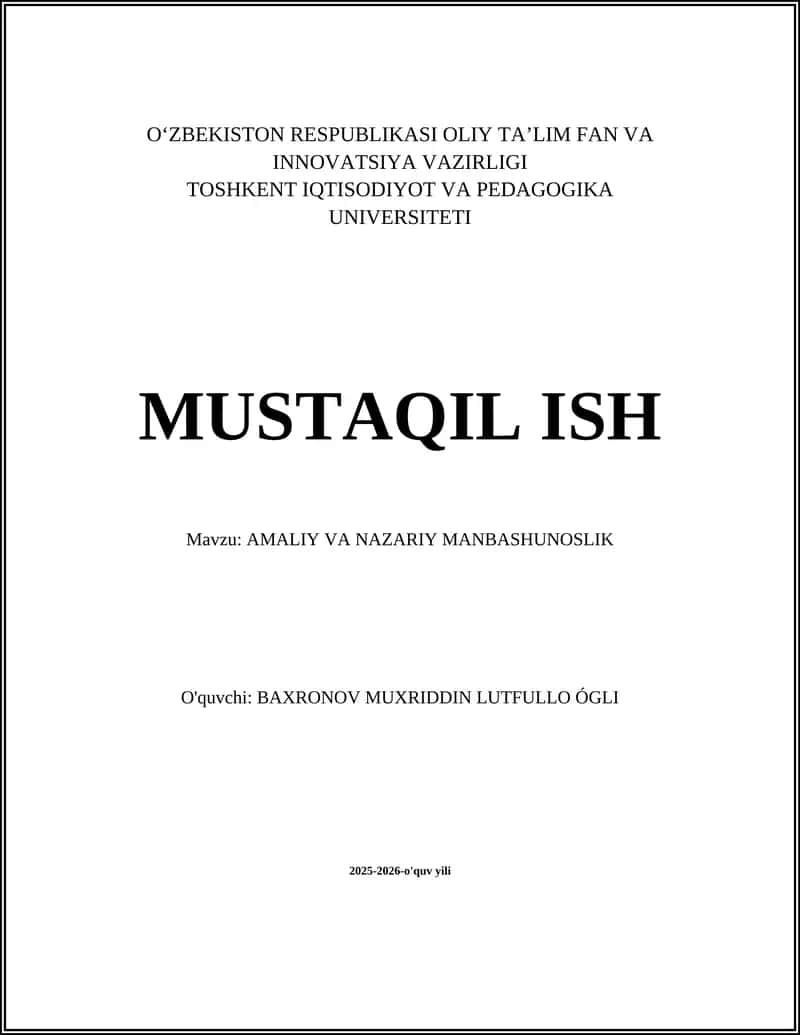 AMALIY VA NAZARIY MANBASHUNOSLIK