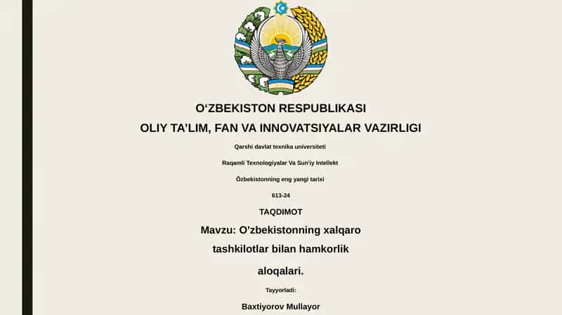 O'zbekistonning xalqaro tashkilotlar bilan hamkorlik aloqalari
