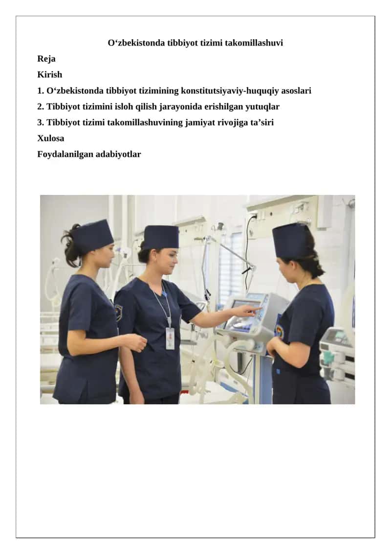 O‘zbekistonda tibbiyot tizimi takomillashuvi