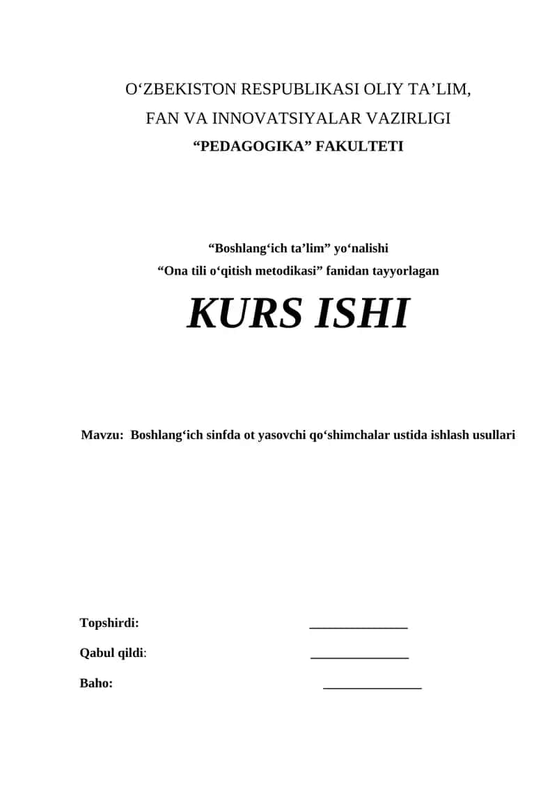 Boshlang‘ich sinfda ot yasovchi qo‘shimchalar ustida ishlash usullari
