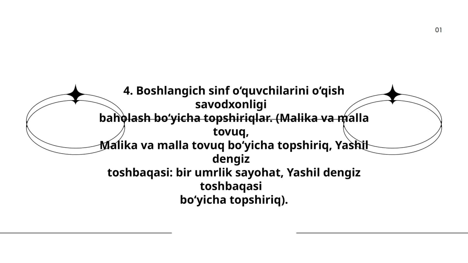 Boshlangich sinf o‘quvchilarini o‘qish savodxonligi baholash bo‘yicha topshiriqlar