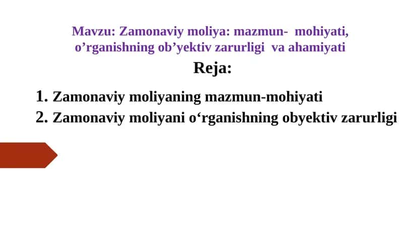 Zamonaviy moliya: mazmun-mohiyati