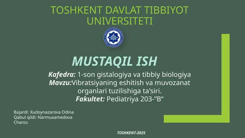 Vibratsiyaning Eshitish va Muvozanat Organlari Tuzilishiga Ta'siri