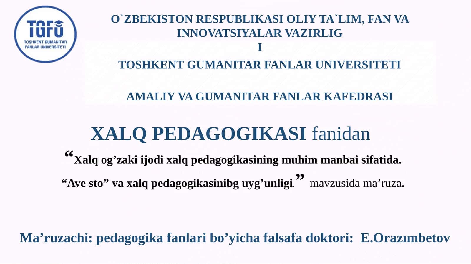 Xalq Pedagogikasi haqida