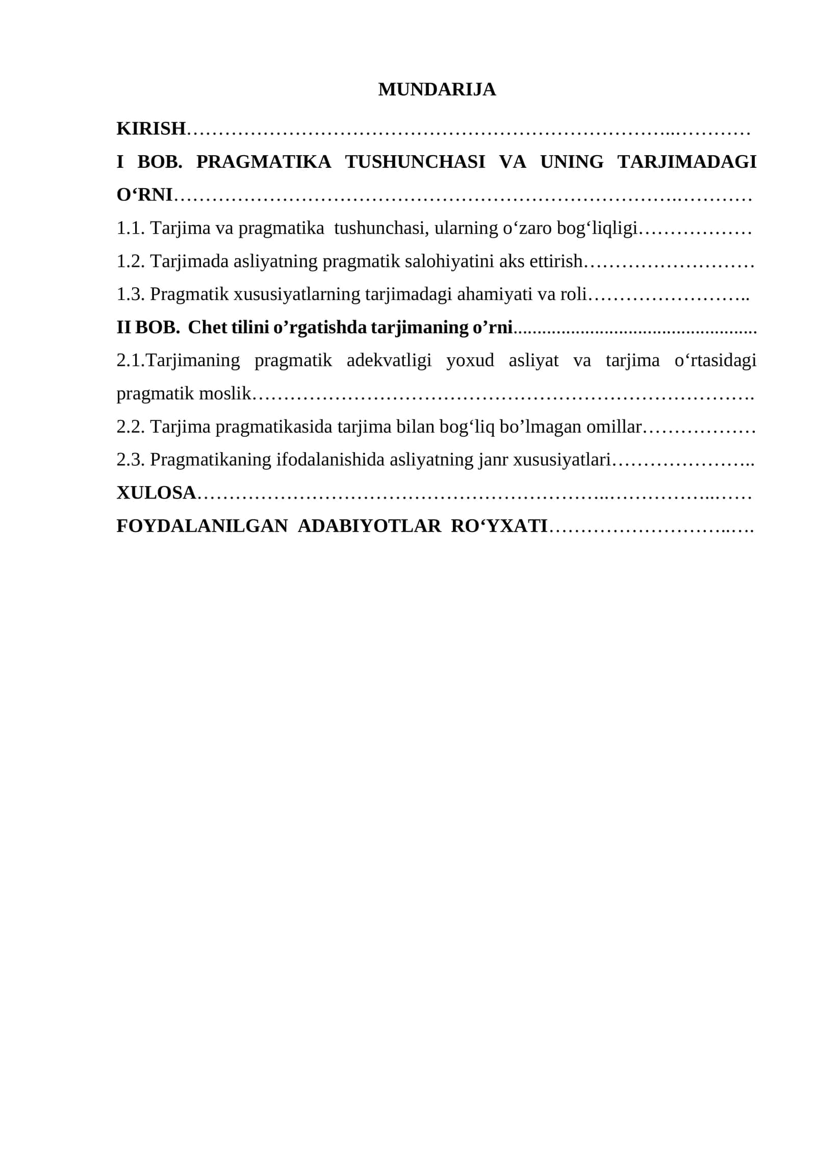 PRAGMATIKA TUSHUNCHASI VA UNING TARJIMADAGI O‘RNI