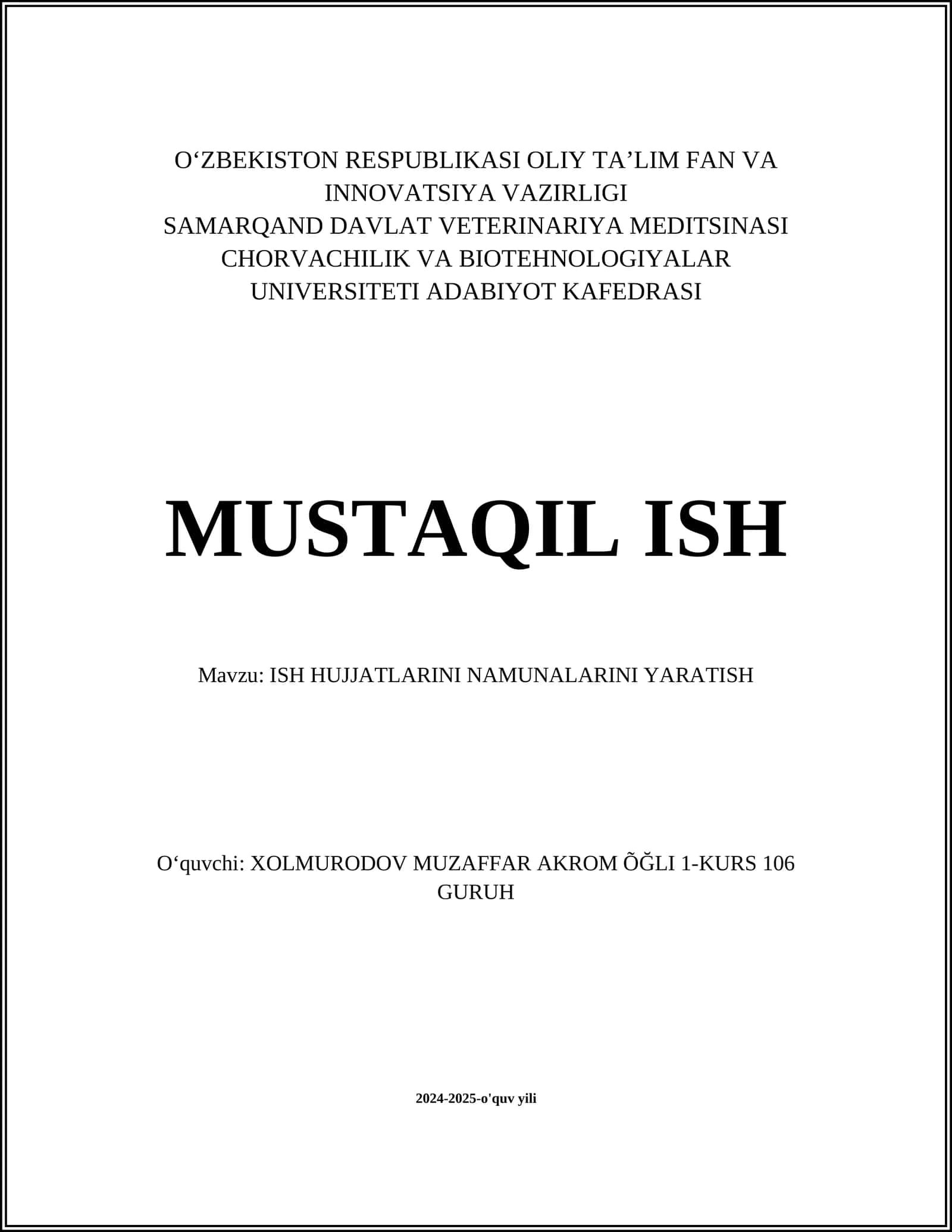 ISH HUJJATLARINI NAMUNALARINI YARATISH