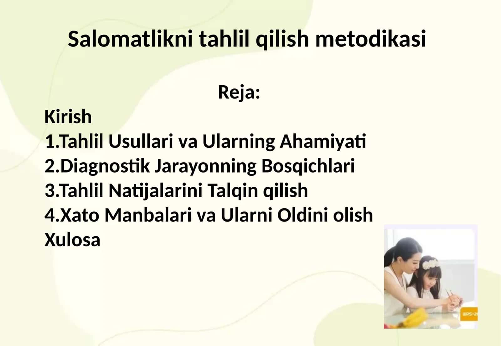 Salomatlikni tahlil qilish metodikasi