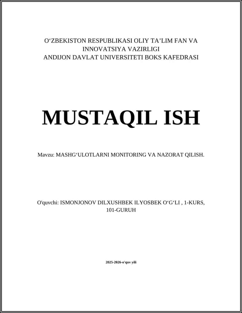 MASHGʻULOTLARNI MONITORING VA NAZORAT QILISH