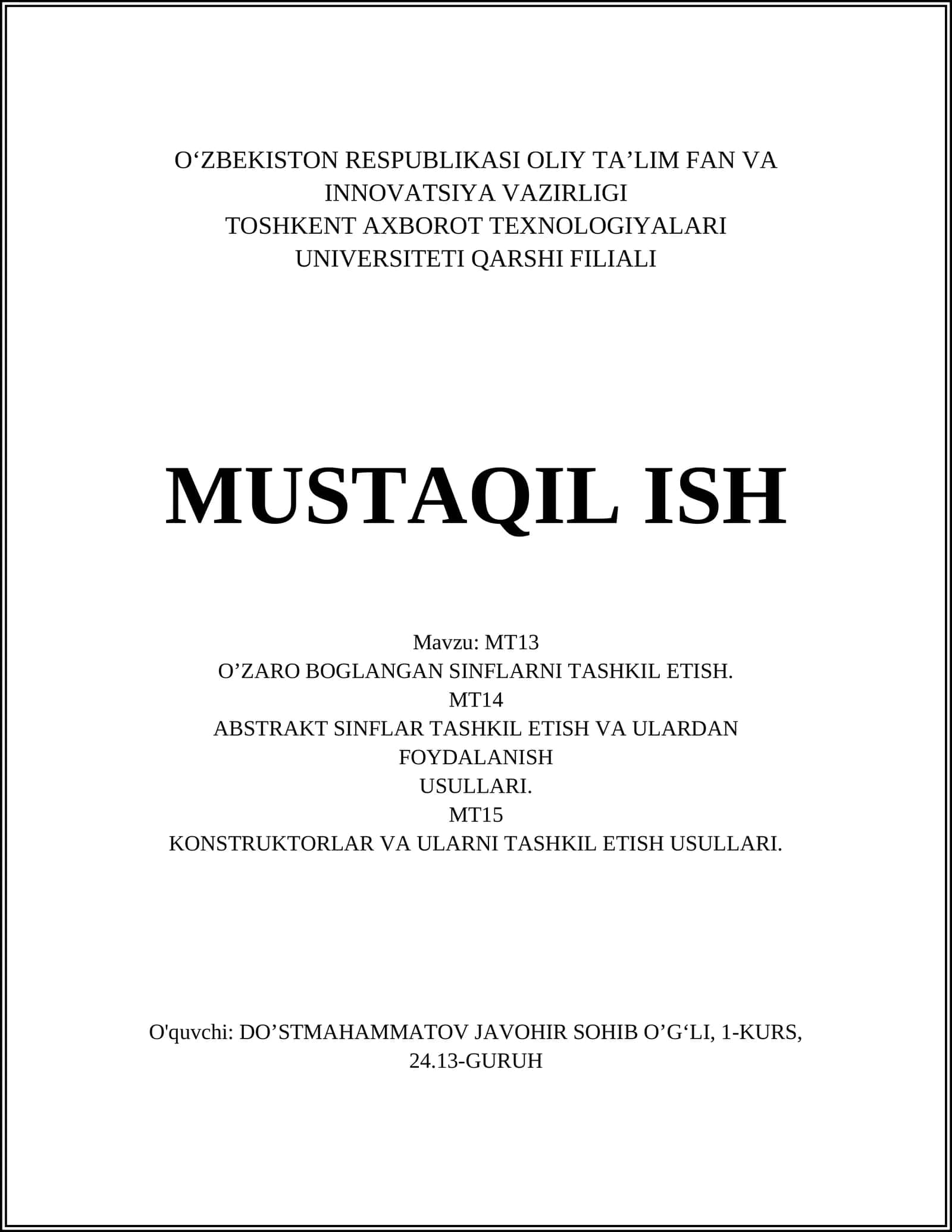 O‘zaro bog‘langan sinflar: kirish