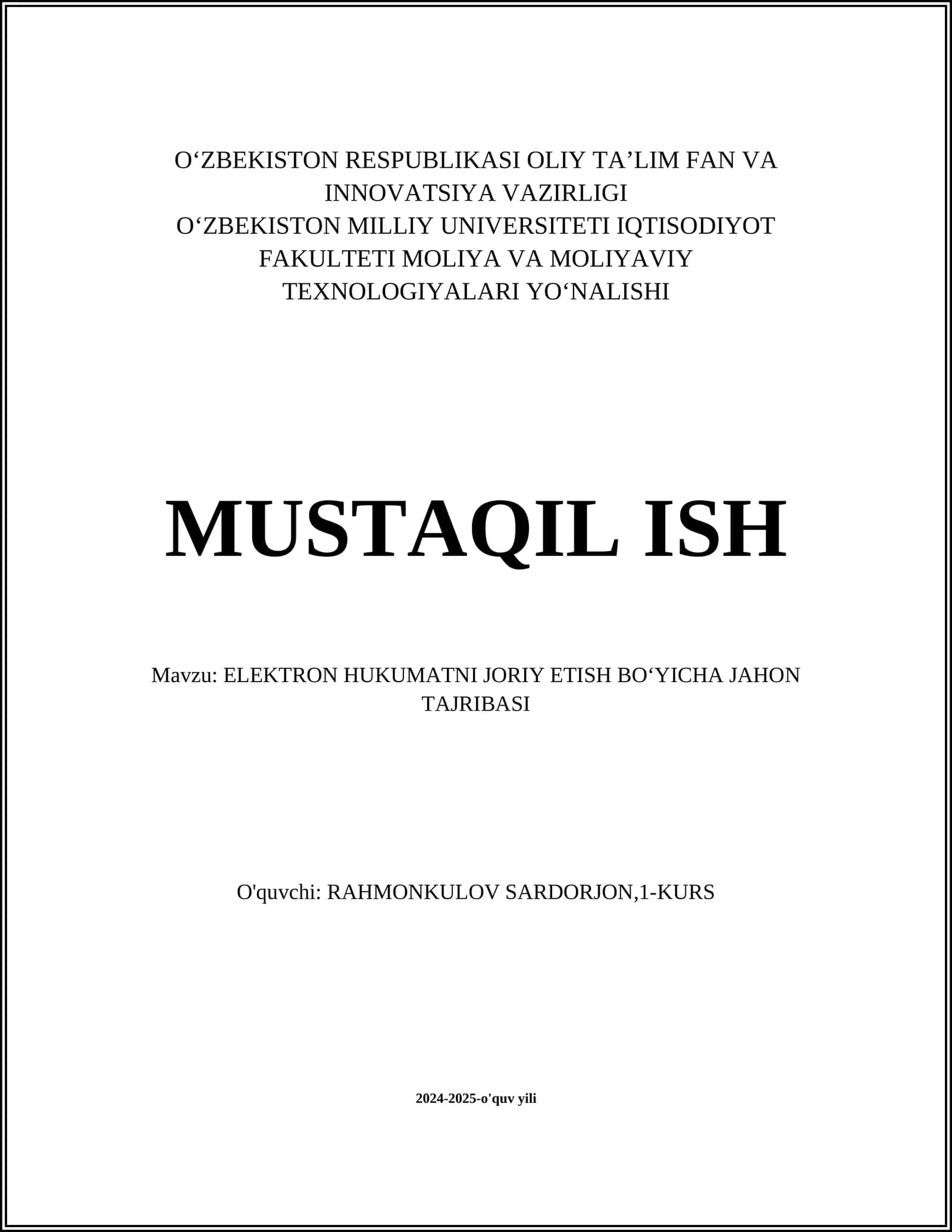 ELEKTRON HUKUMATNI JORIY ETISH BOʻYICHA JAHON TAJRIBASI