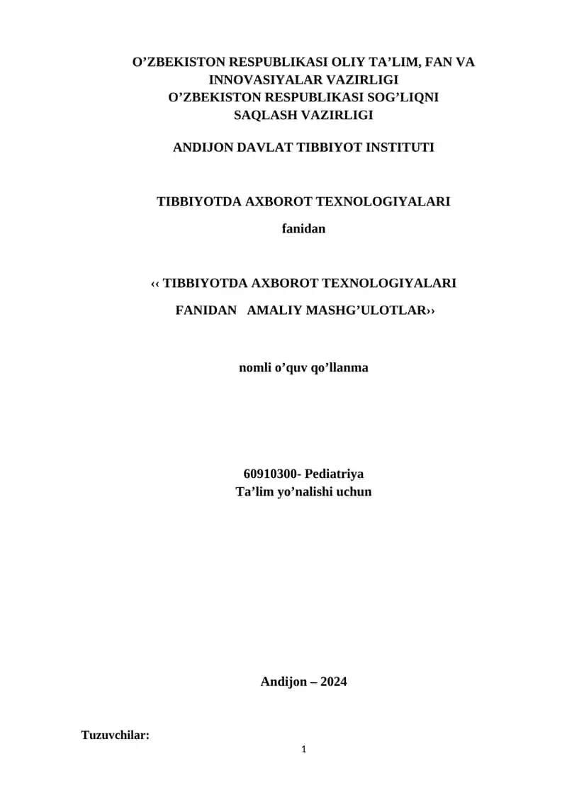 Tibbiyotda axborot texnologiyalari fanidan amaliy mashg’ulotlar