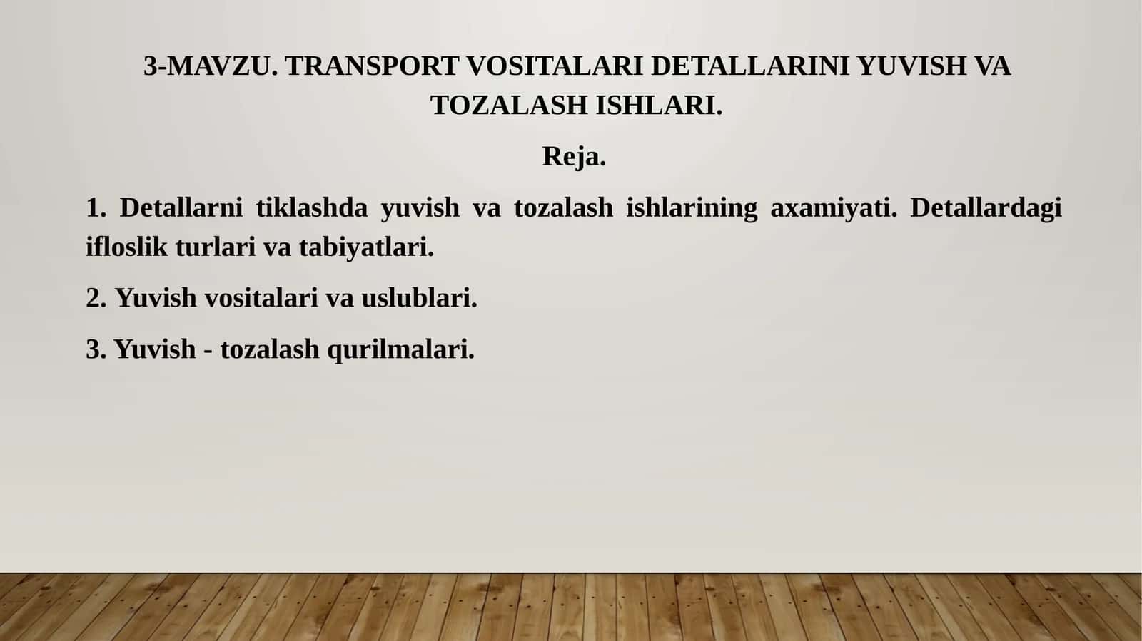 TRANSPORT VOSITALARI DETALLARINI YUVISH VA TOZALASH ISHLARI