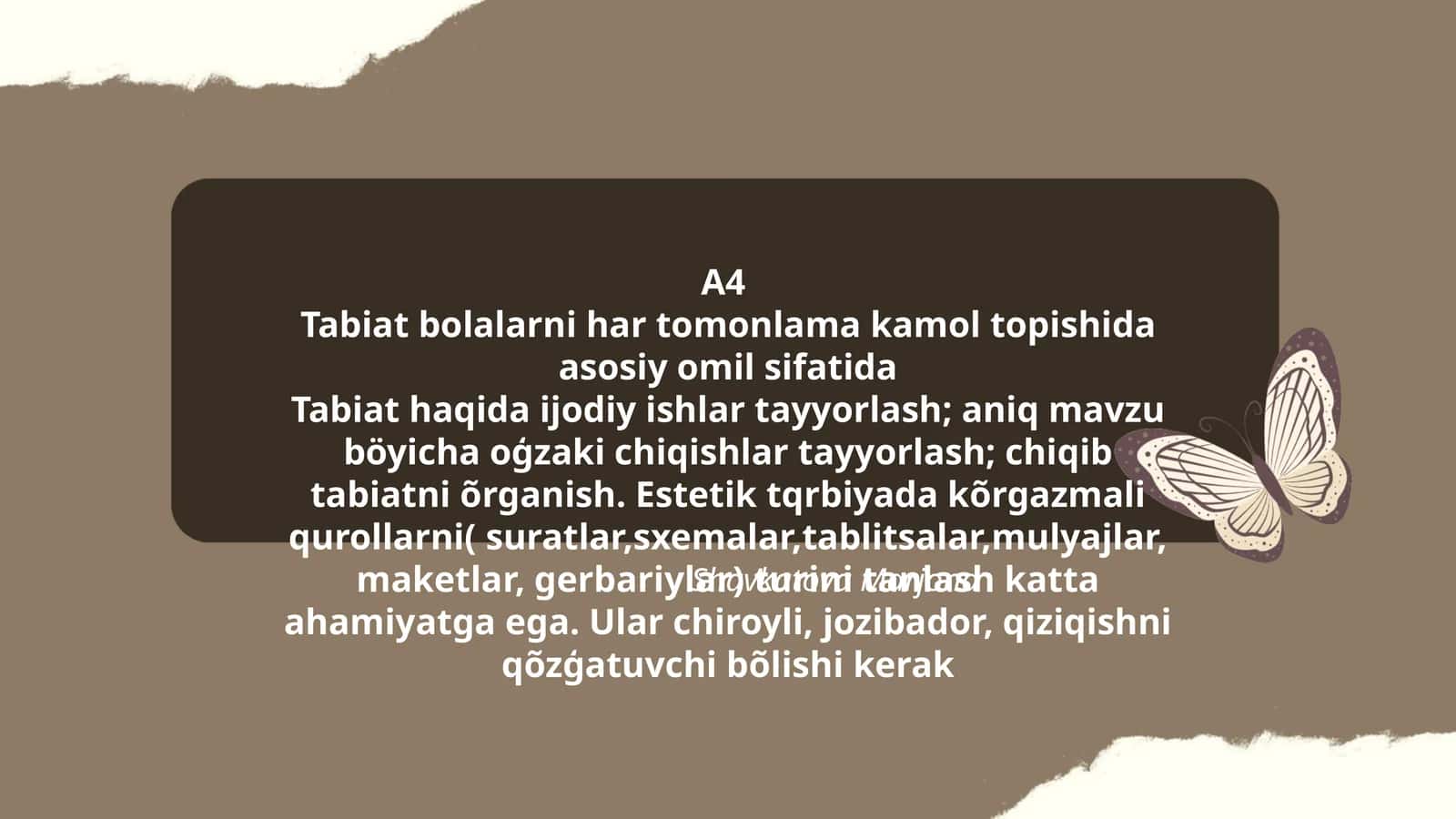 A4Tabiat bolalarni har tomonlama kamol topishida asosiy omil sifatida