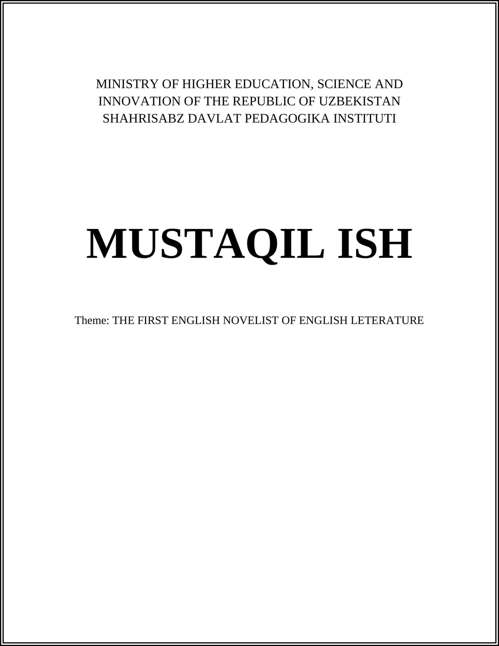 THE FIRST ENGLISH NOVELIST OF ENGLISH LETERATURE