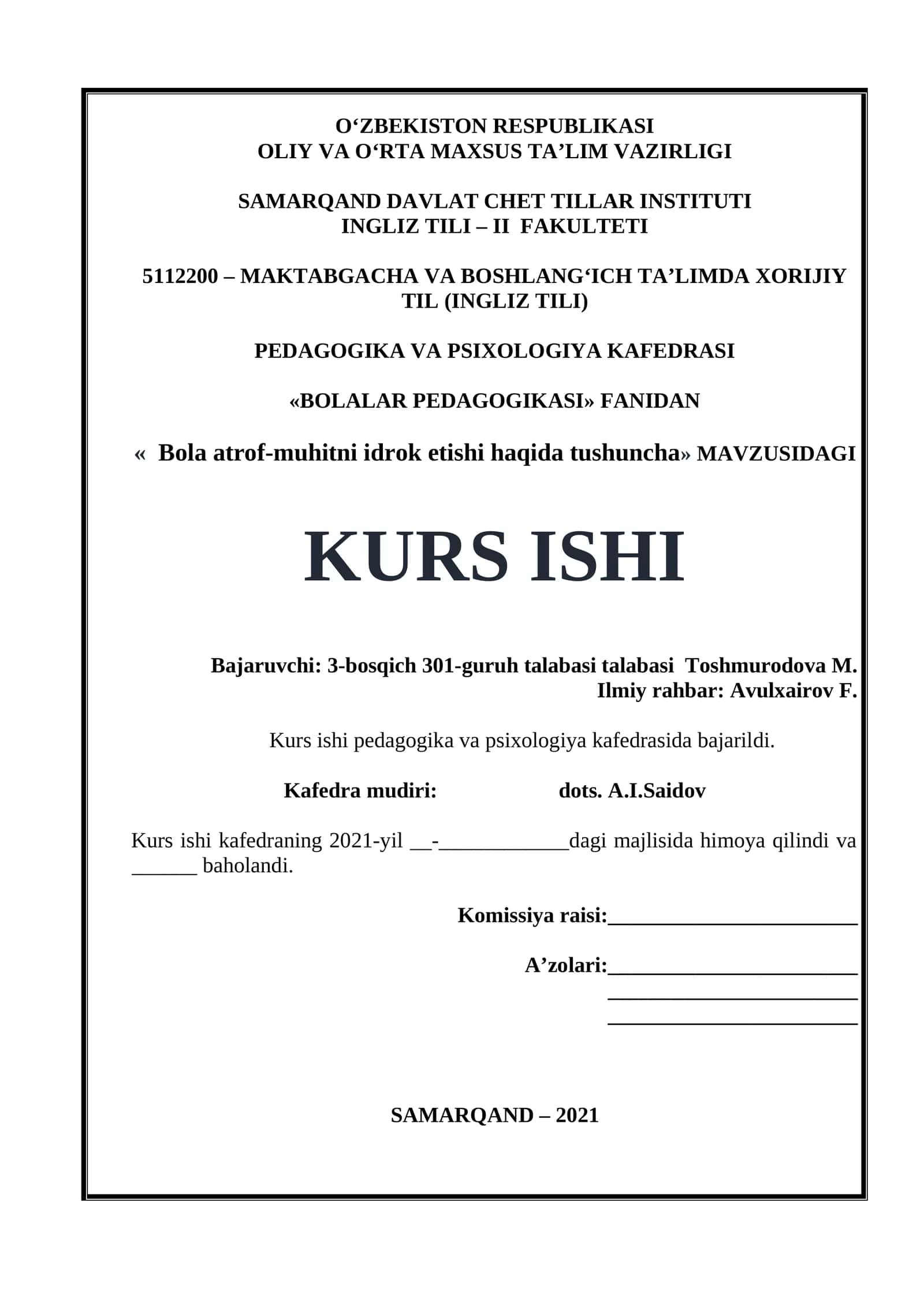 Bola atrof-muhitni idrok etishi haqida tushuncha