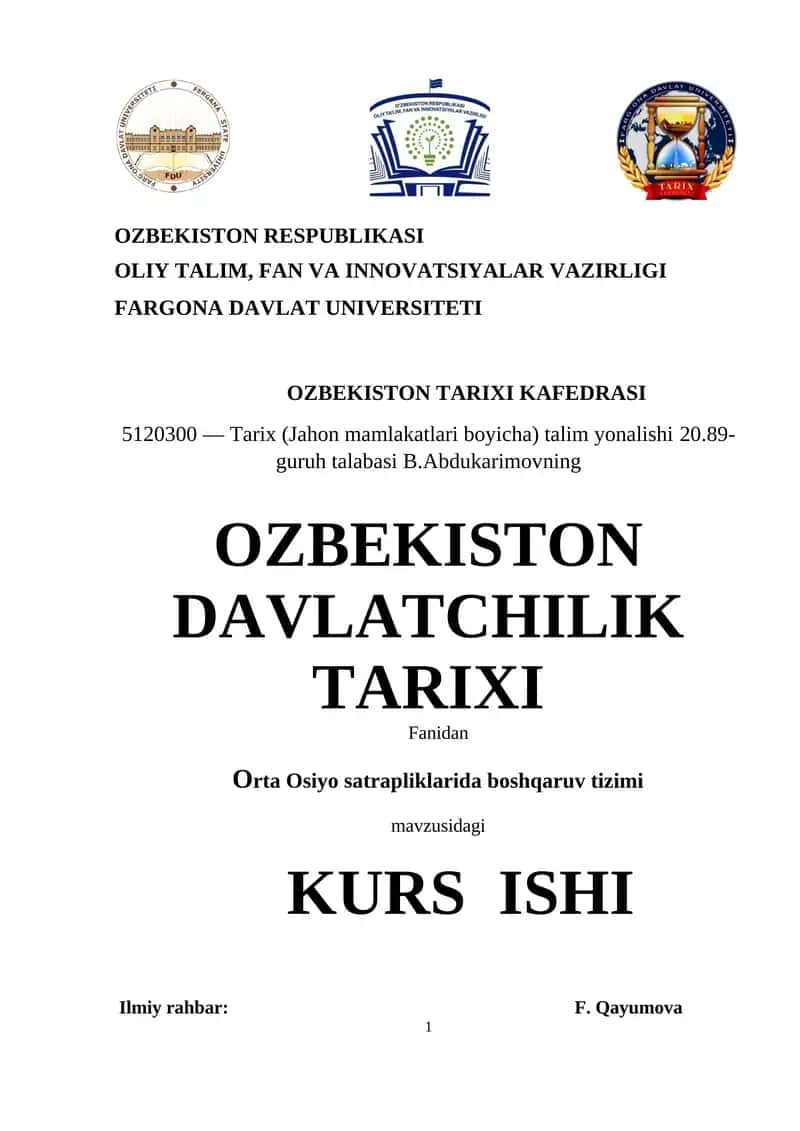 Orta Osiyo satrapliklarida boshqaruv tizimi