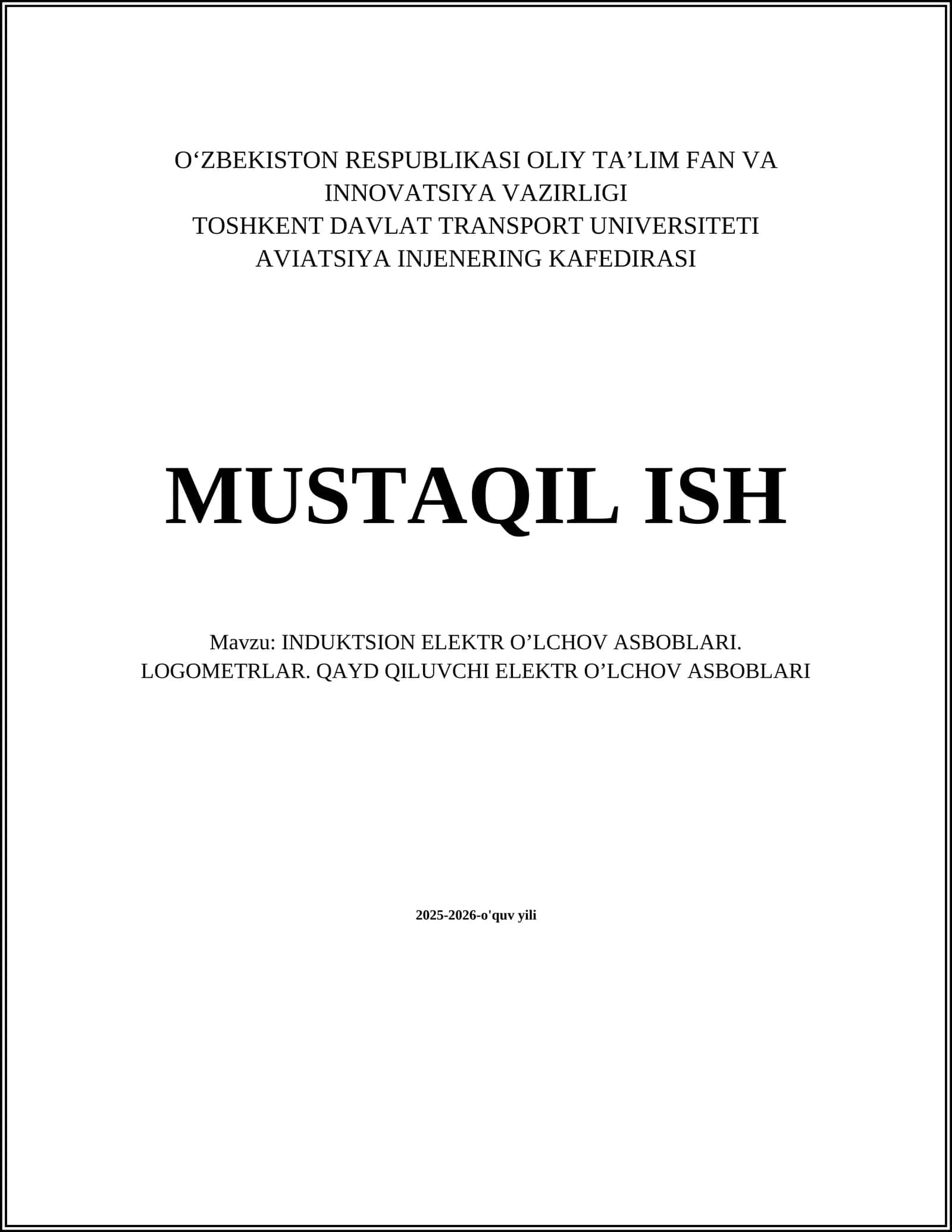 INDUKTSIОN ELЕKTR O’LCHОV АSBОBLАRI. LОGОMЕTRLАR. QАYD QILUVCHI ELЕKTR O’LCHОV АSBОBLАRI