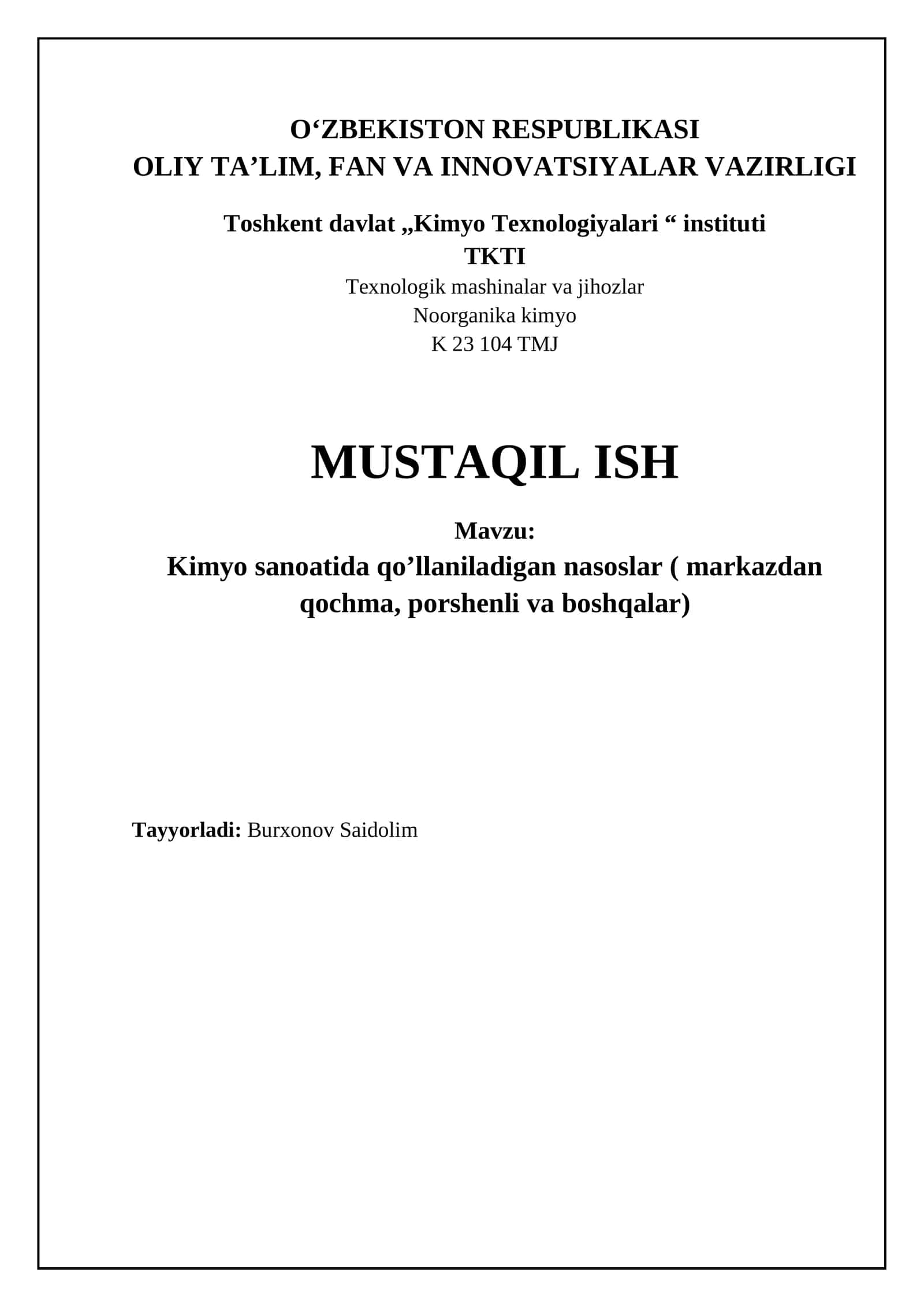 Kimyo Sanoatida Ishlatiladigan Nasoslar