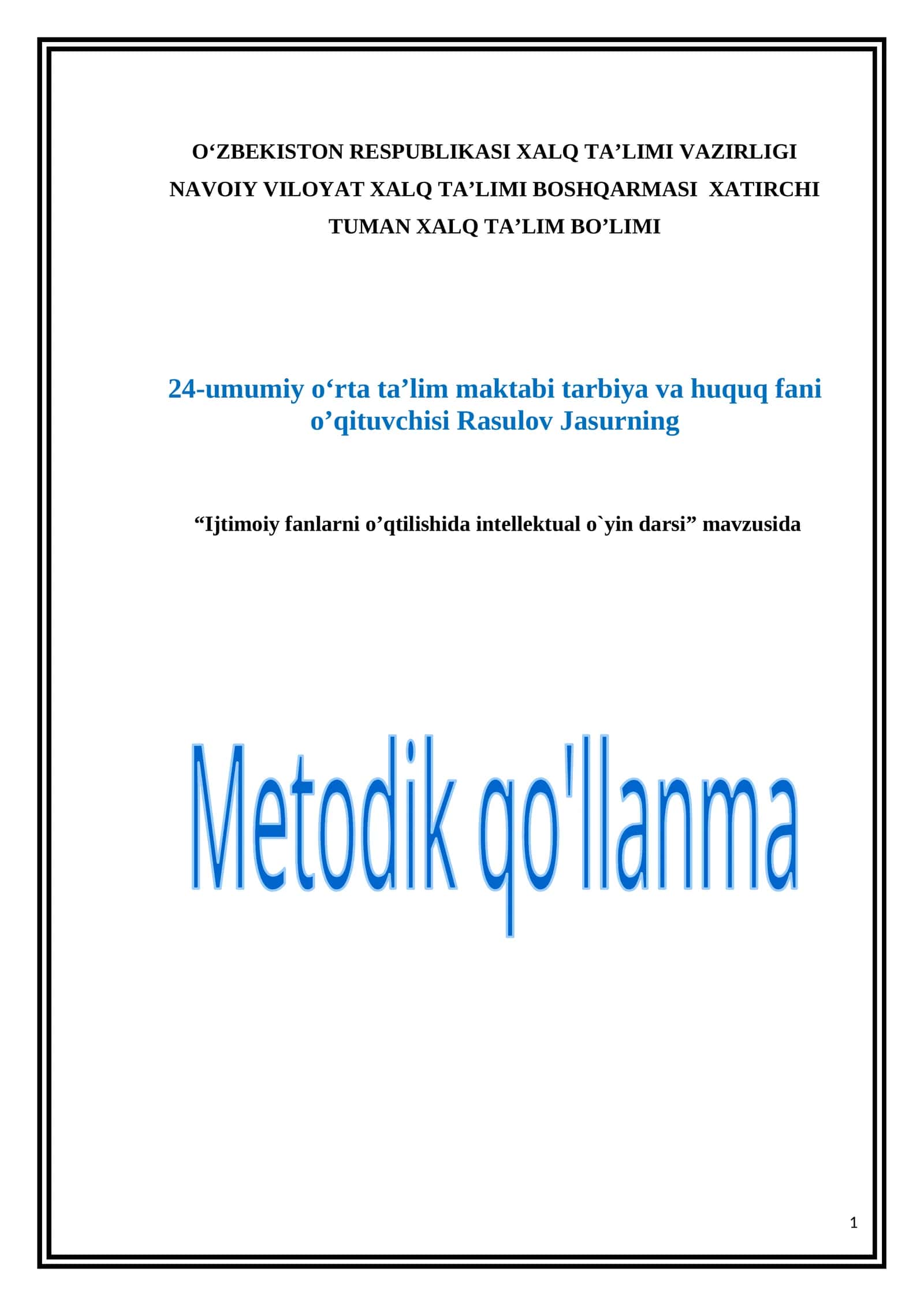 8-sinf Huquqshunoslik fanidan O'zbekiston Respublikasi Prezidenti dars ishlanma