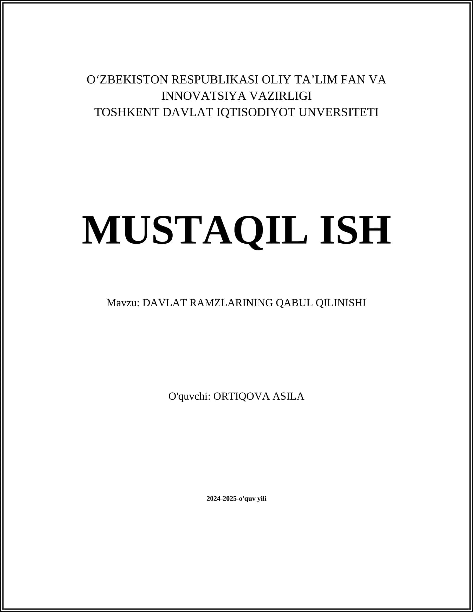 DAVLAT RAMZLARINING QABUL QILINISHI