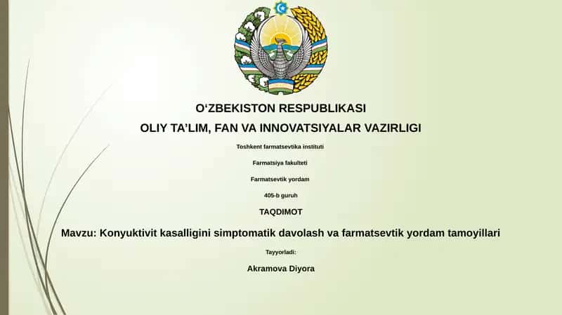 Konyuktivit kasalligini simptomatik davolash va farmatsevtik yordam tamoyillari