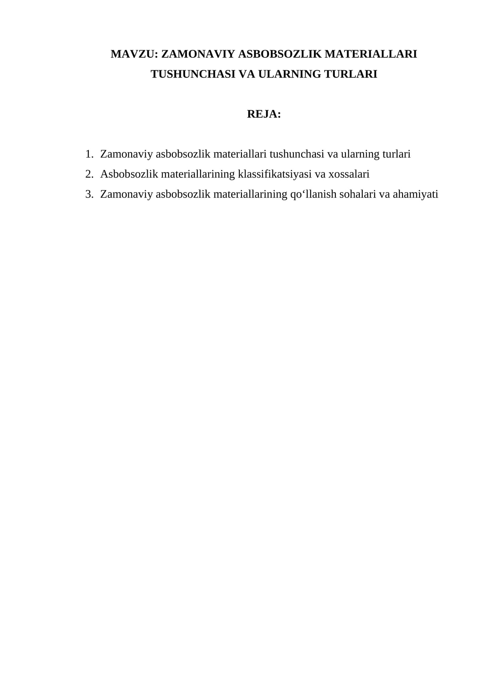 ZAMONAVIY ASBOBSOZLIK MATERIALLARI TUSHUNCHASI VA ULARNING TURLARI