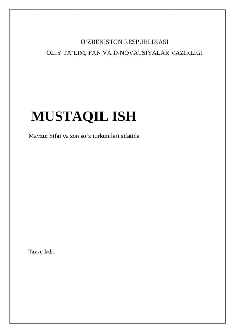 Sifat va son soʻz turkumlari sifatida