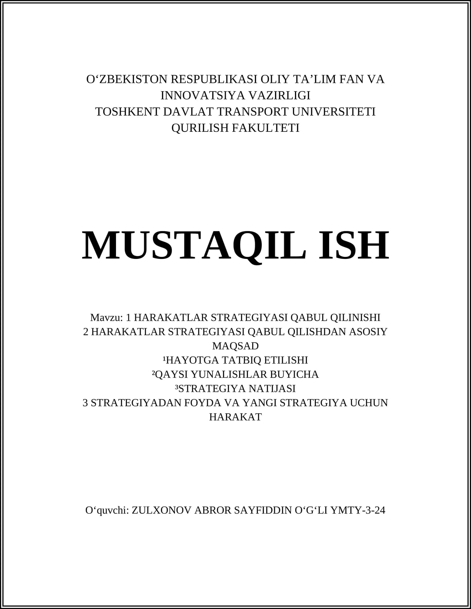 HARAKATLAR STRATEGIYASI QABUL QILINISHI