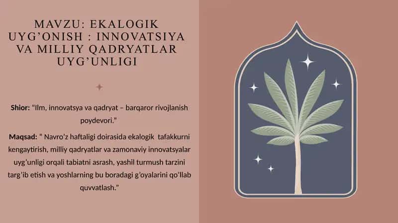 EKALOGIK UYG’ONISH : INNOVATSIYA VA MILLIY QADRYATLAR UYG’UNLIGI