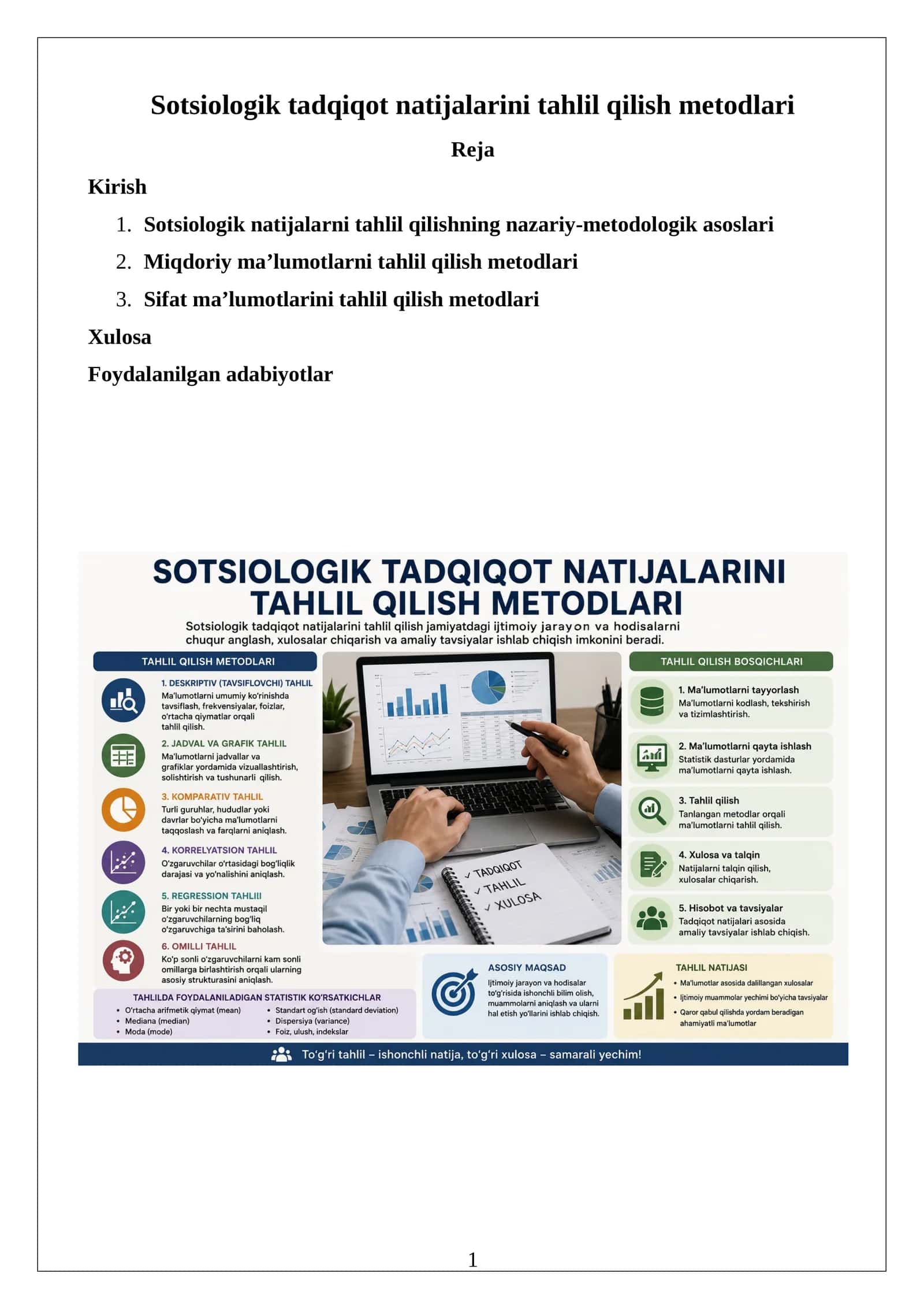 Sotsiologik tadqiqot natijalarini tahlil qilish metodlari