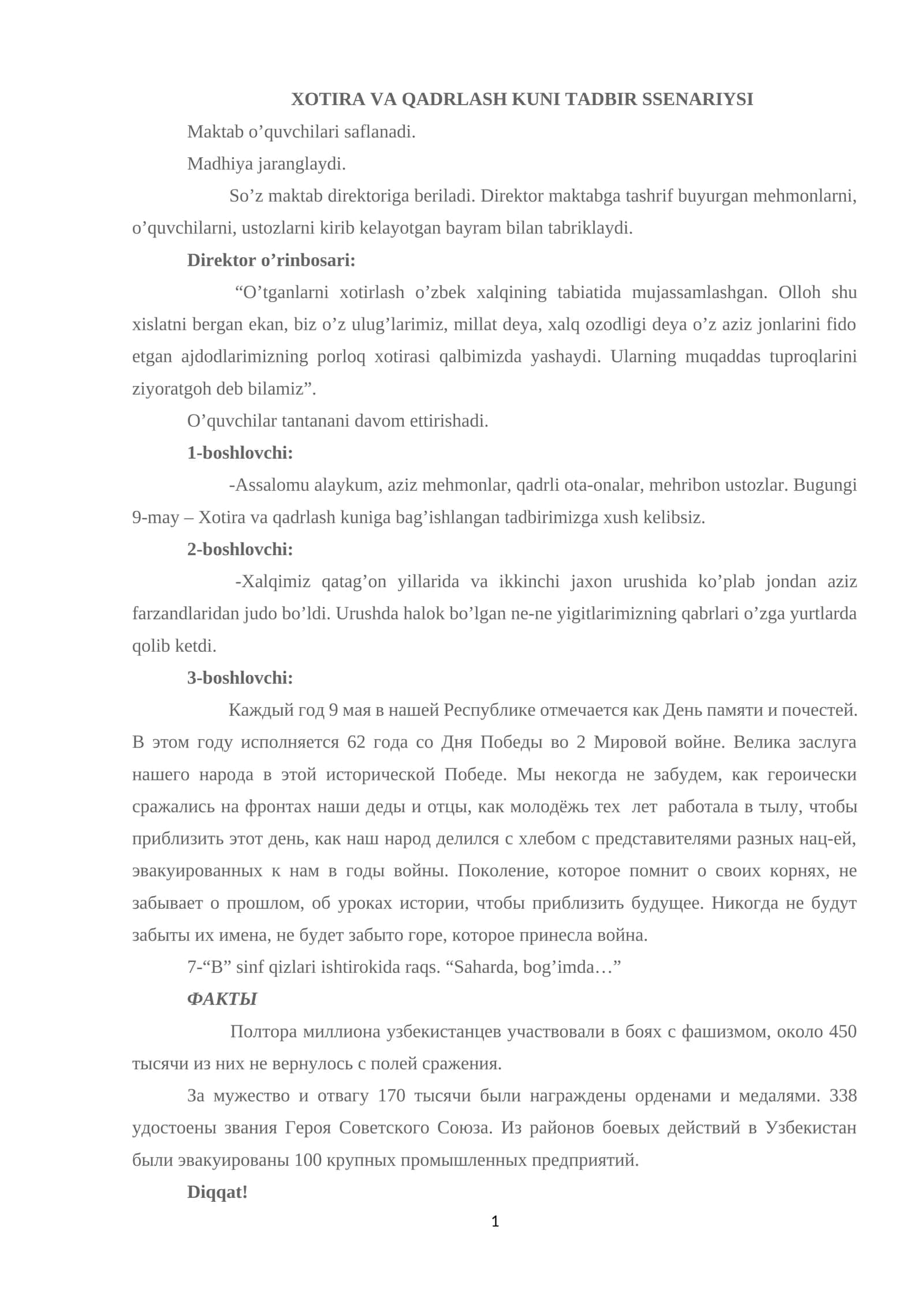 XOTIRA VA QADRLASH KUNI TADBIR SSENARIYSI