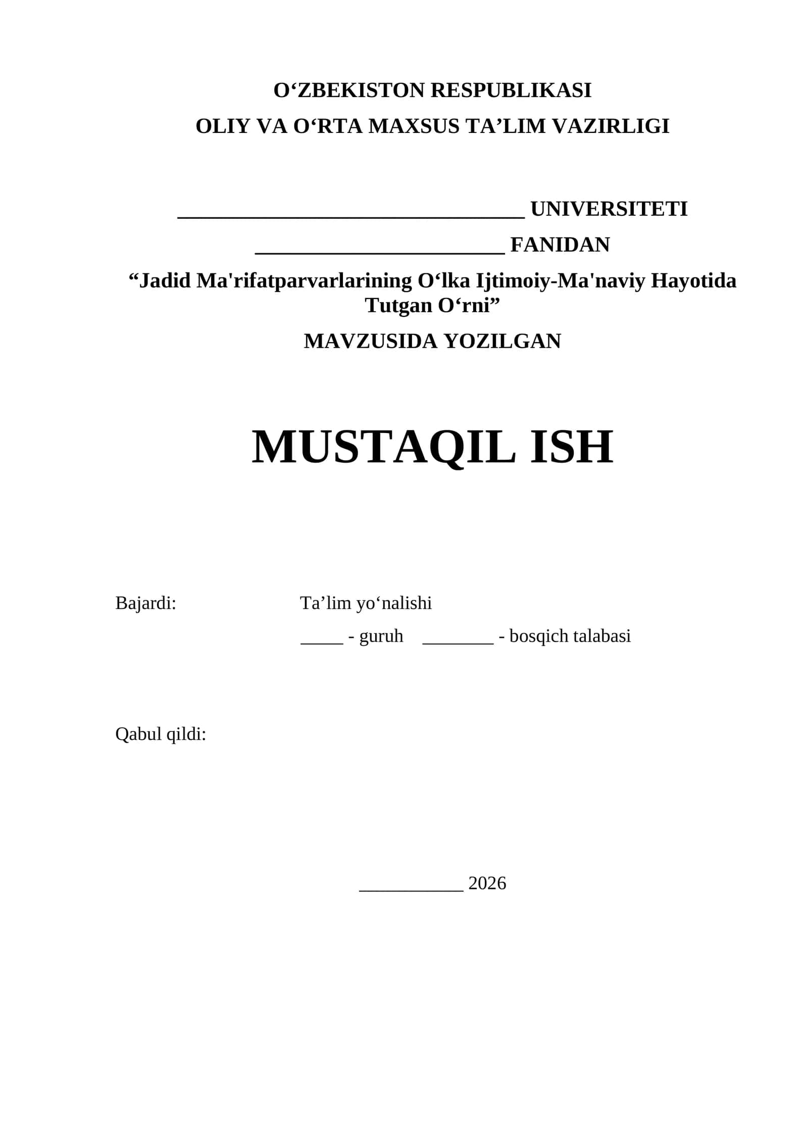 “Jadid Ma'rifatparvarlarining Oʻlka Ijtimoiy-Ma'naviy Hayotida Tutgan Oʻrni”