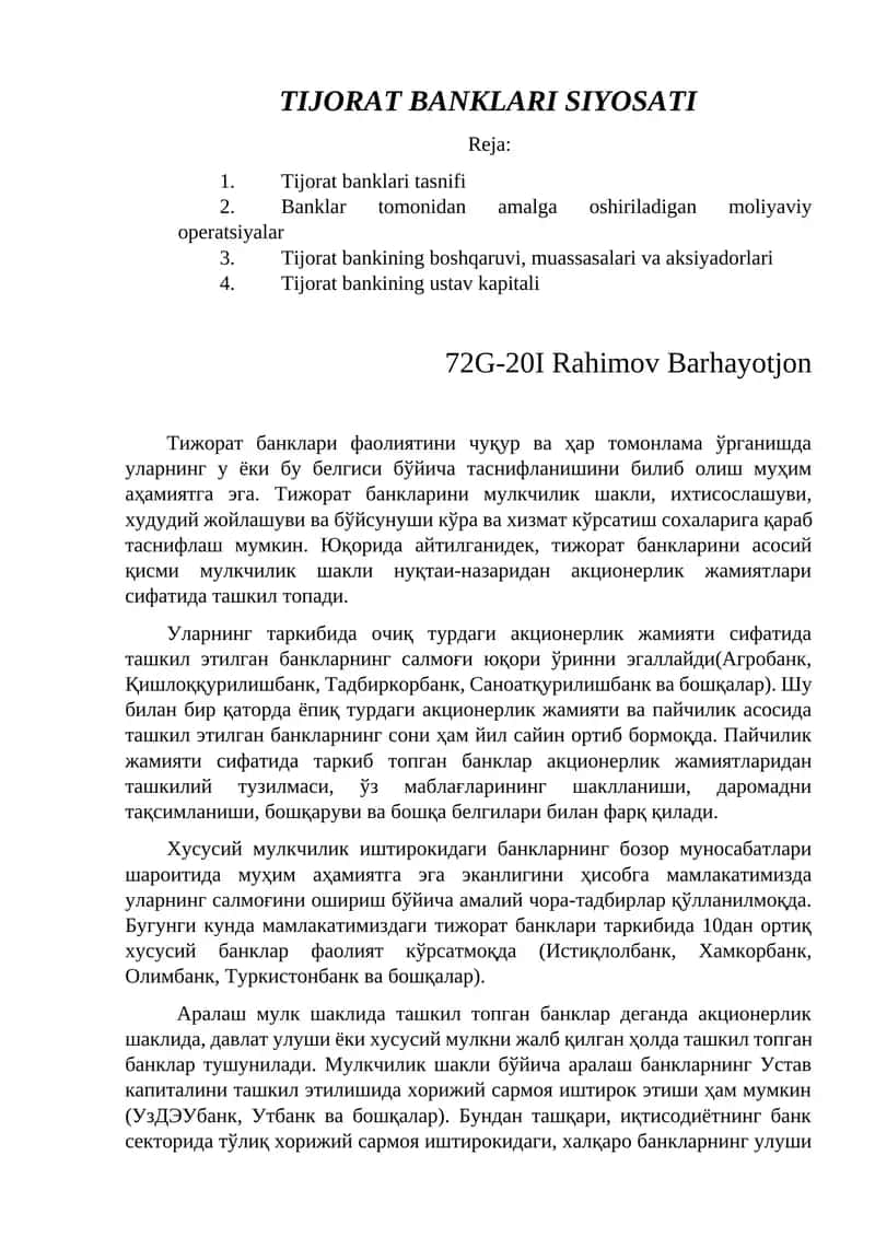 Tijorat banklari siyosati