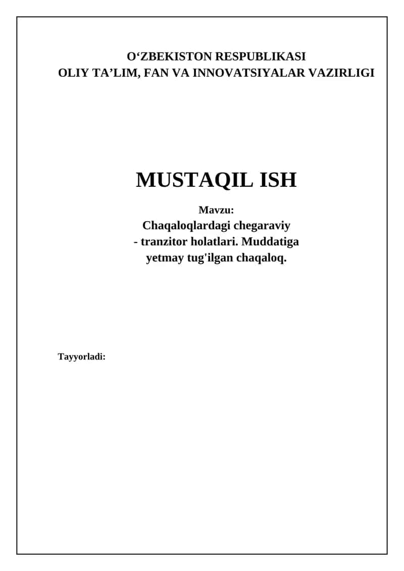 Chaqaloqlardagi chegaraviy tranzitor holatlari