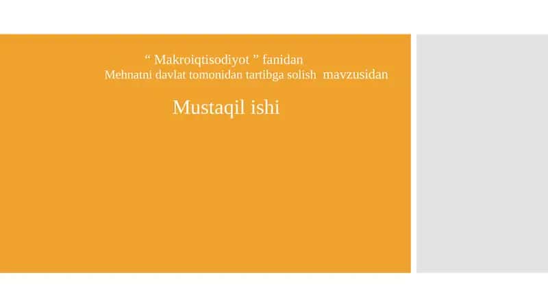 Mehnatni davlat tomonidan tartibga solish