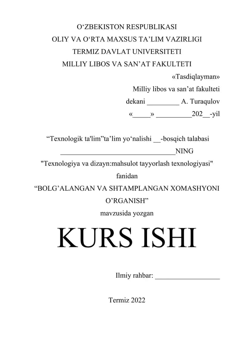 BOLG’ALANGAN VA SHTAMPLANGAN XOMASHYONI O’RGANISH