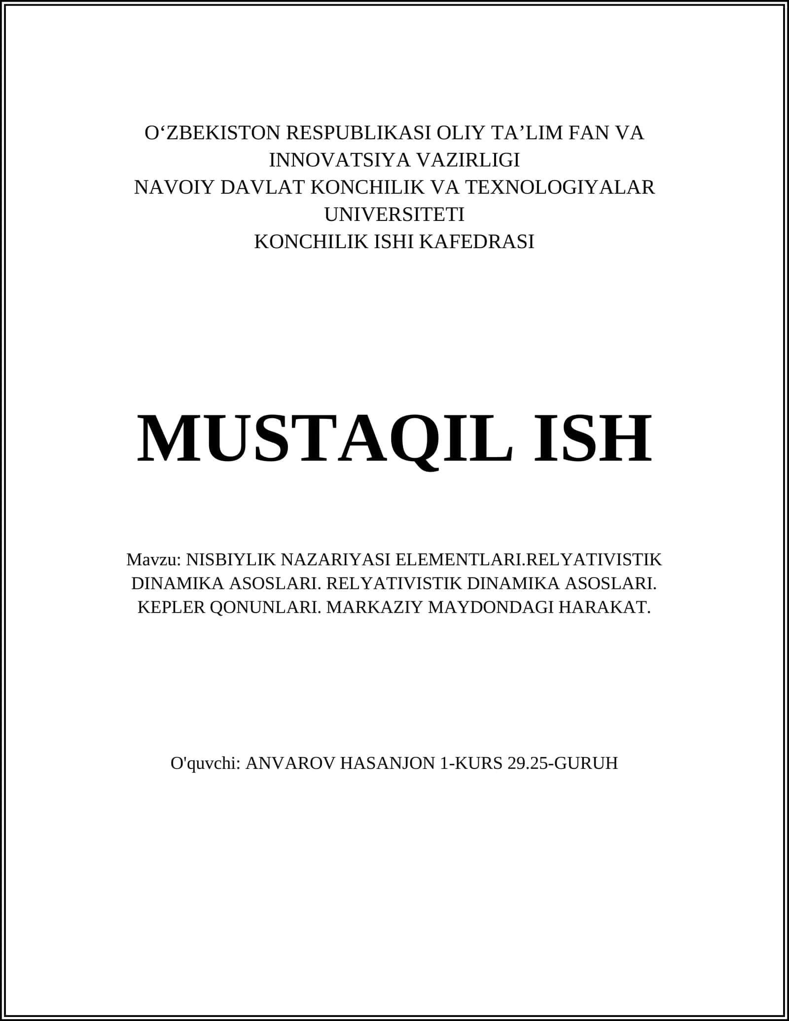 Nisbiylik nazariyasi elementlari