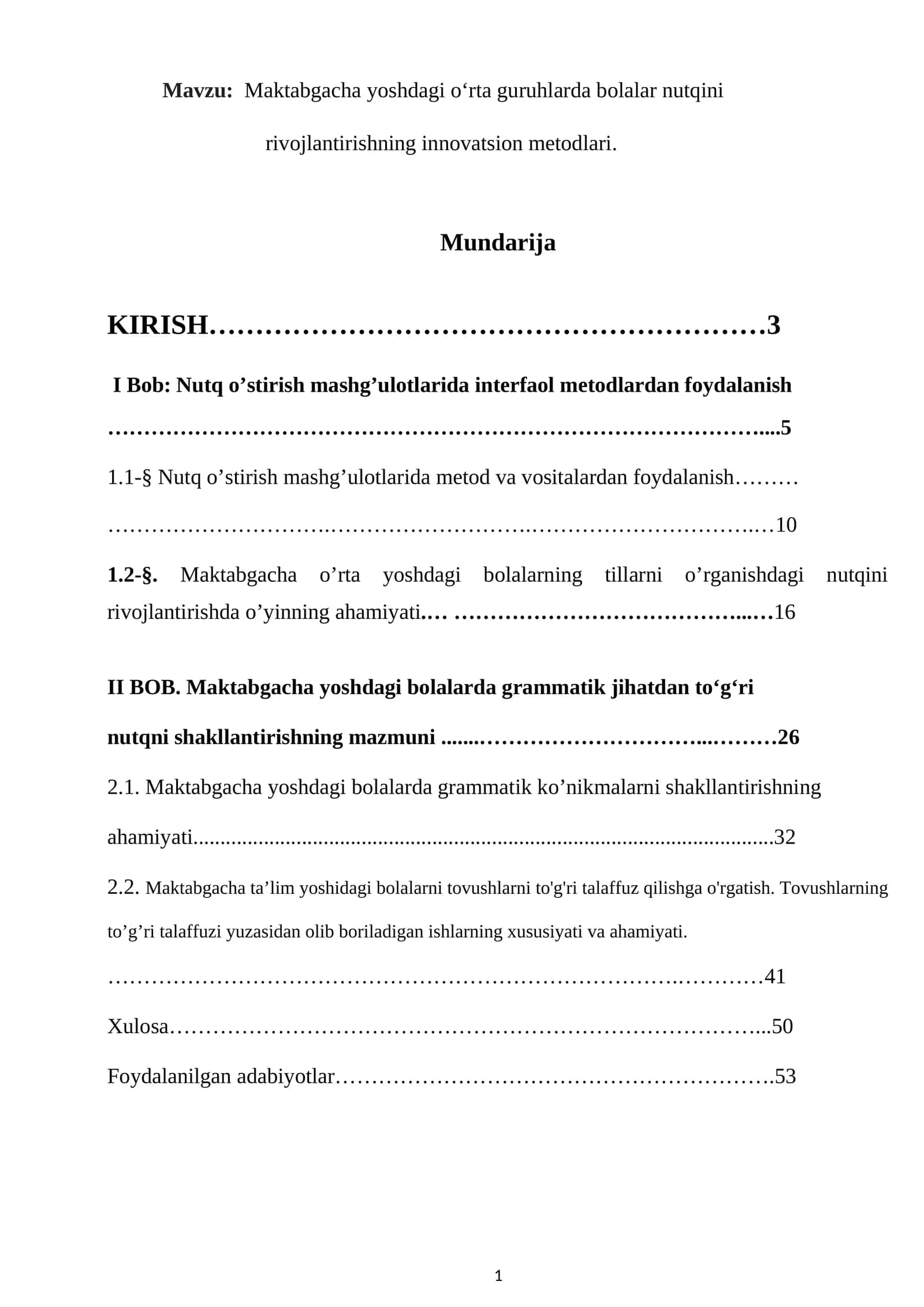 Maktabgacha yoshdagi oʻrta guruhlarda bolalar nutqini rivojlantirishning innovatsion metodlari