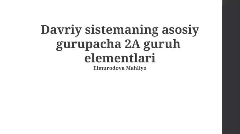 2A guruhi elementlarining kimyoviy xossalari