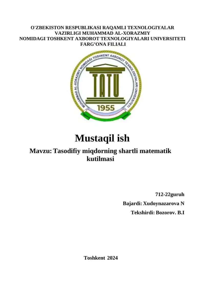 Tasodifiy miqdorning shartli matematik kutilmasi