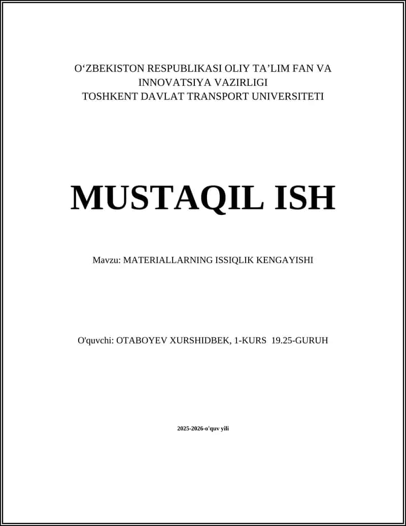 MATERIALLARNING ISSIQLIK KENGAYISHI
